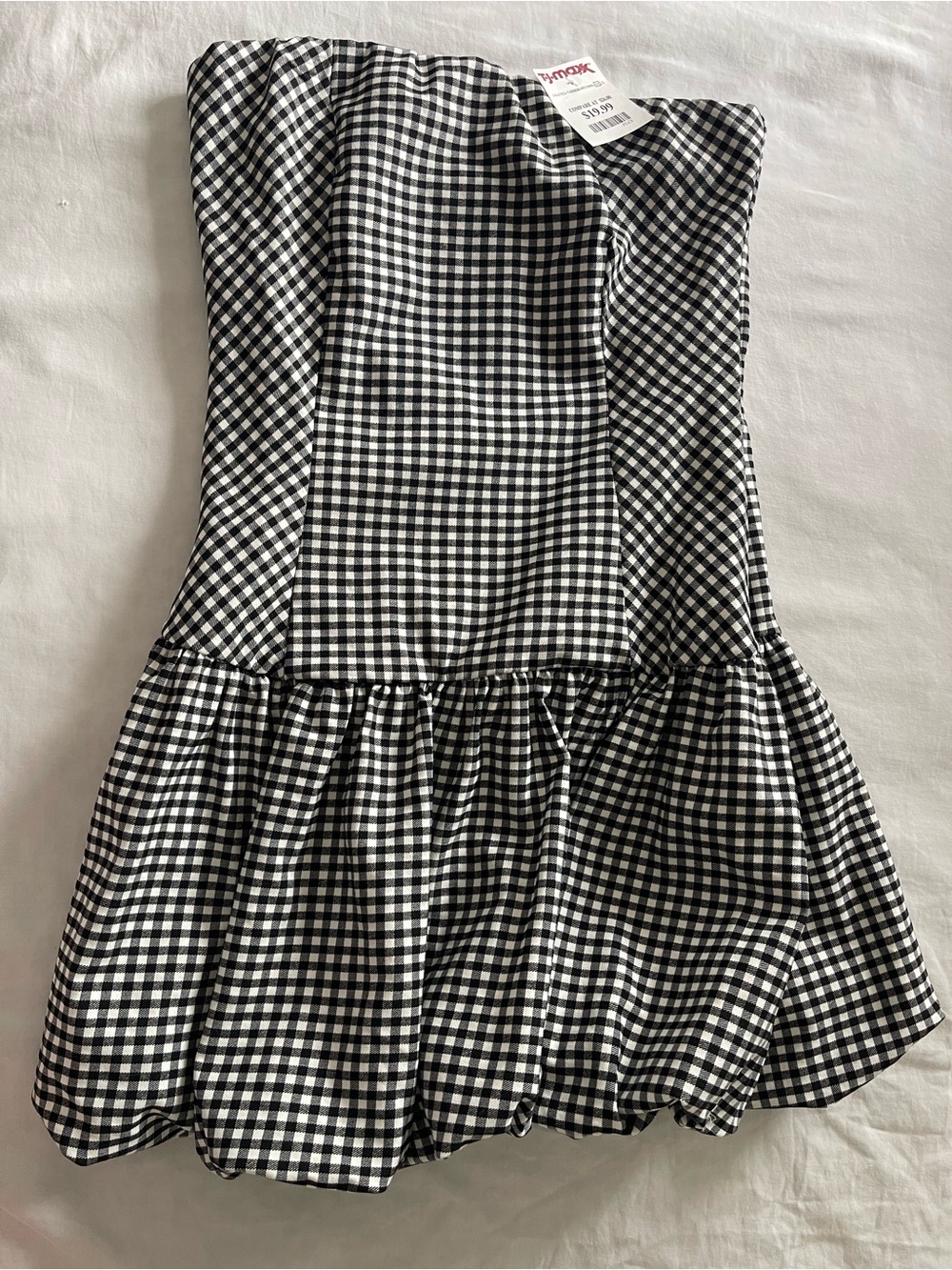 Women’s Black and White Gingham Strapless Dress